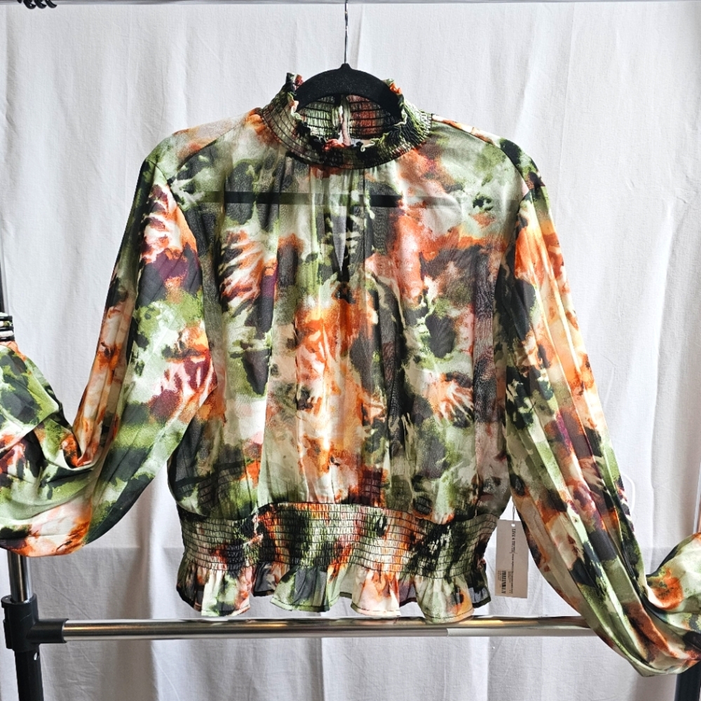 Live 4 Truth Multicolor Floral Blouse Orange Green Black